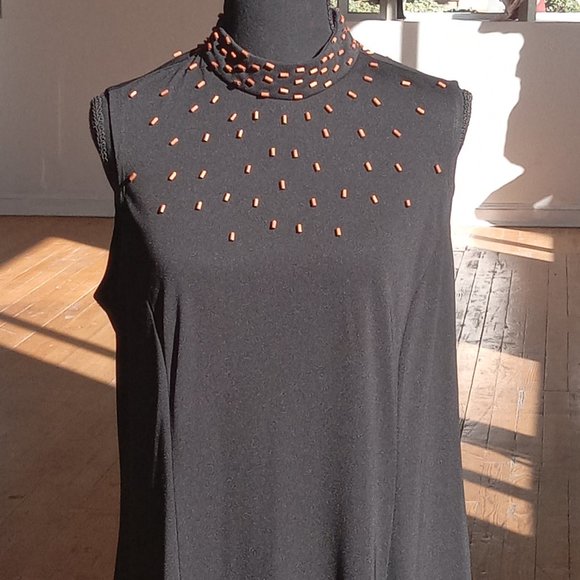 Cold Water Creek black Jersey elastic maxi dress with wood bead embellishment - Picture 2 of 11